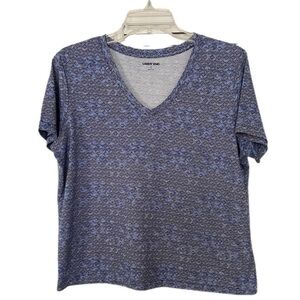 Lands' End Blue Boxy Short Sleeve T-Shirt Shades of Blue Wavy Print Size Small